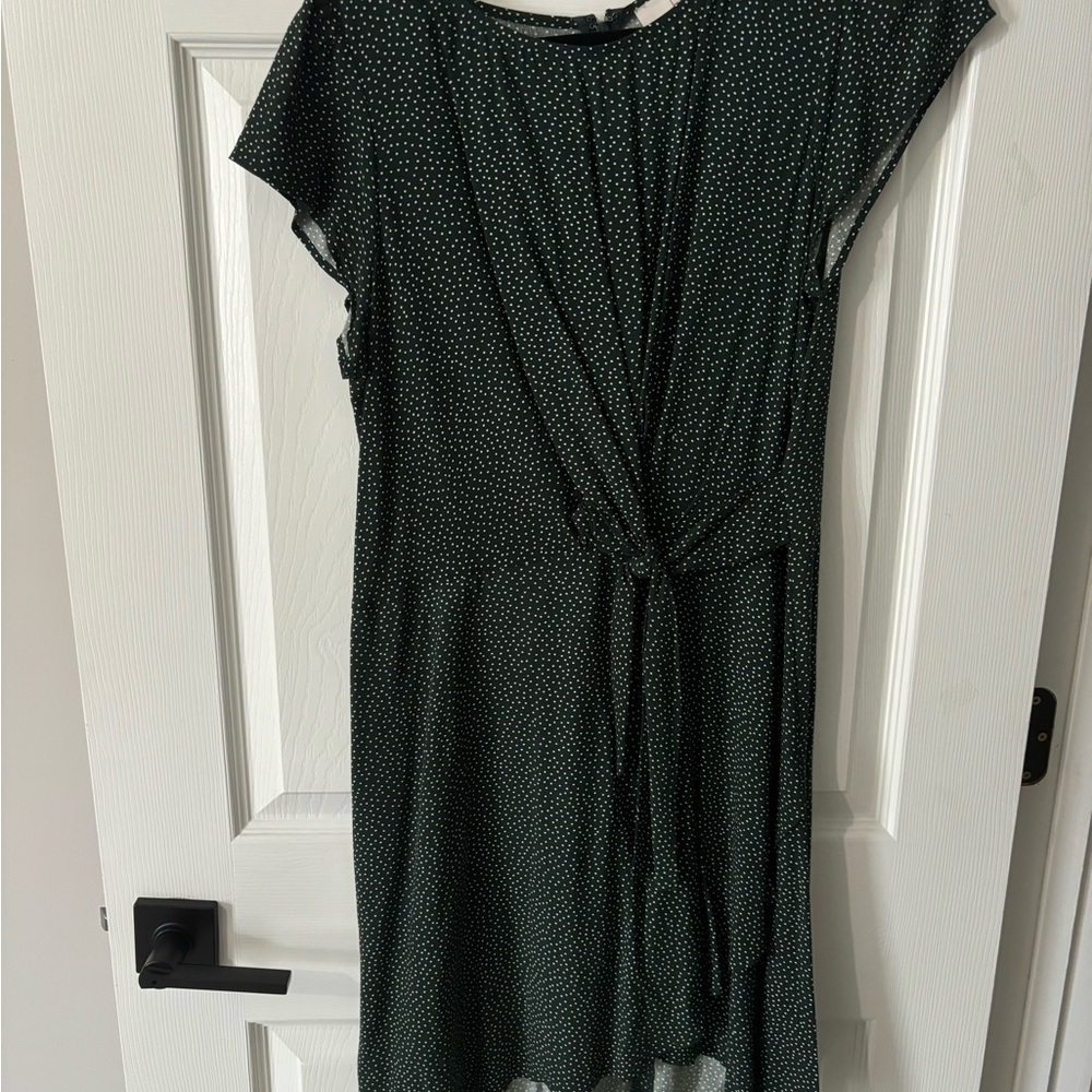 LOFT Dark Green Midi Dress with White Dots